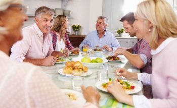 Family around dinner table
