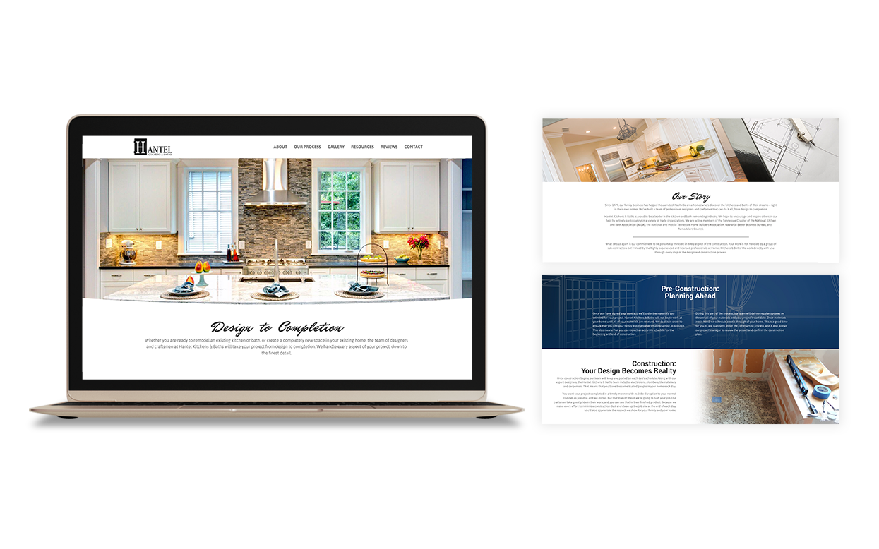 Preview of Hantel Kitchen and Baths website with laptop
