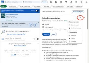 screenshot for instructions on how to share linkedin job posting