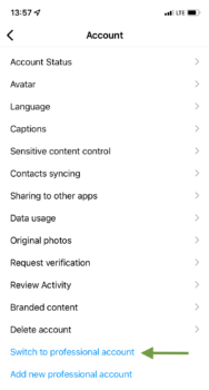 switch to professional account